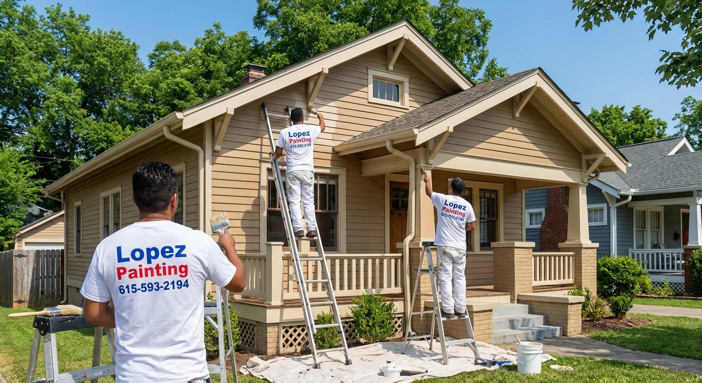 Lopez Painting crew painting the exterior of a Nashville home